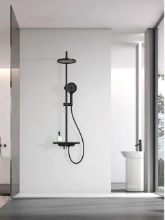 Душевая стойка AQUAme AQM8002B со смесителем чёрный матовый