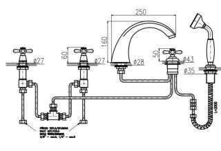 Смеситель на борт ванны Rav Slezak Labe L476.5PSM бронза