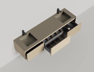 Подвесная тумба Salini Domino 27D120DINF 200см эмаль с фрезеровкой для двух встраиваемых раковин