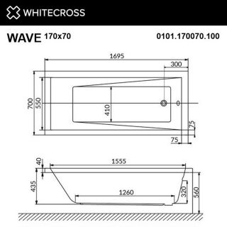 Гидромассажная ванна WHITECROSS Wave 0101.170070.100.SMARTNANO.CR 170x70 см Smart Nano хром