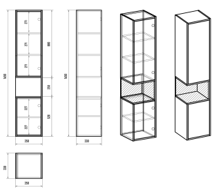 Подвесной шкаф - пенал Brevita Bergen BER-05035-02-19-ПоП правый 35см дуб Галифакс олово/чёрный