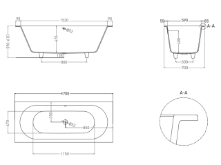 Ванна из искусственного камня Salini Ornella Axis S-Sense 104613GRH 170x70см RAL снаружи