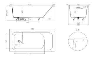 Ванна из искусственного камня Salini Orlanda Kit S-Stone 102122MRH 180x80см RAL снаружи