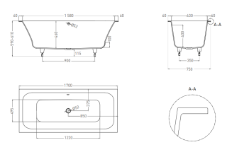 Ванна из искусственного камня Salini Orlanda Axis S-Sense 103213MRF 170x75см RAL полностью