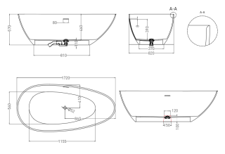 Ванна из искусственного камня Salini Paola In S-Stone 101612SMRH 172x82см RAL снаружи