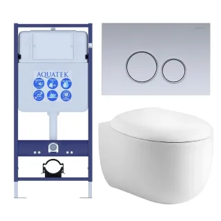 Комплект SET AQUATEK АЛЬТАИР cm-019 4в1 унитаз с инсталляцией кнопкой и сиденьем микролифт