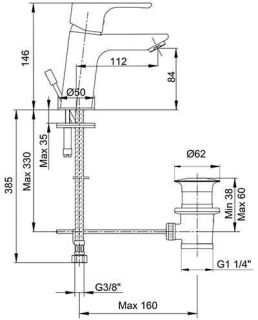 Смеситель для раковины E.C.A. Niobe 102188056EX с донным клапаном хром