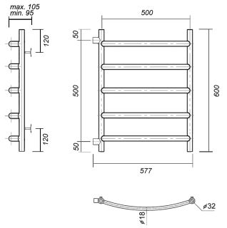 Полотенцесушитель водяной Domoterm Калипсо П5 500x600-500 хром
