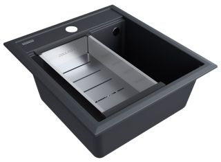 Комплект Paulmark: мойка Stepia 45 и коландер Advance PM114651-GRM+A375-BS серый металлик/брашированная нержавеющая сталь