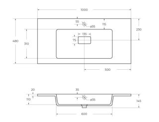 Раковина из искусственного мрамора 100 см CEZARES CZR-1000/480-LV-MR-PRS белый