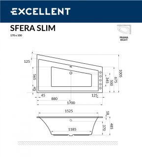Ванна акриловая Excellent Sfera Slim 170 х 100 см левая