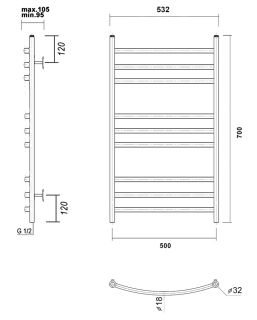 Полотенцесушитель водяной Domoterm Калипсо П9 500x700 чёрный