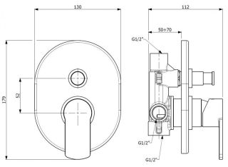 Встраиваемый однорычажный смеситель для душа с переключателем на 2 выхода, чёрный матовый Cezares GLAM-VDIM-NOP