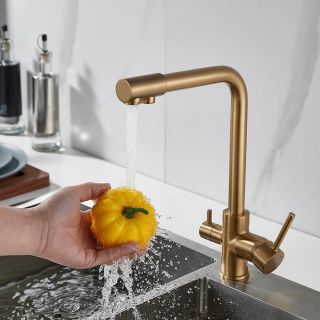 Смеситель для кухни Shevanik S328G с подключением фильтра золотой сатин