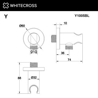 Угловой соединительный элемент с держателем лейки WHITECROSS Y1005NIB брашированный никель