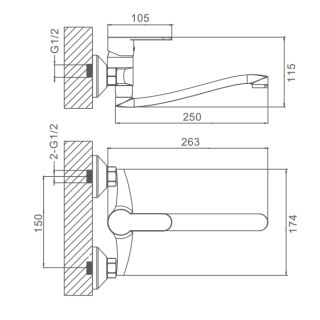 Смеситель для кухни настенный Prohanss P64.46 хром