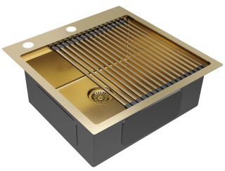 Комплект Paulmark: мойка Kroner-Pro 51 и ролл-мат Pro PM705151-BG+R405-BG брашированное золото