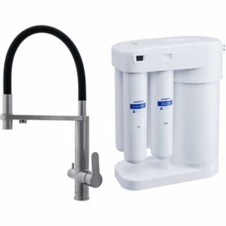 Смеситель для кухни Swedbe Selene Plus 8440M в комплекте с фильтром Аквафор Морион нержавеющая сталь/чёрный