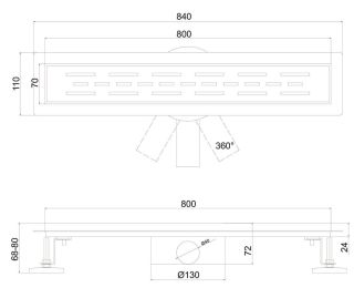 Душевой лоток РМС ТЛ-02-80х7 80см нержавеющая сталь