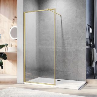 Душевая перегородка Veconi Korato KR-81G, 900x2000, брашированное золото, стекло прозрачное