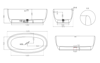 Ванна из искусственного камня Salini Luce S-Stone 100121MRH 170x85см RAL снаружи