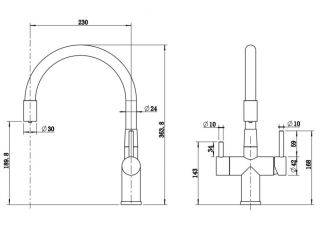 Смеситель для кухни Milacio Ultra MCU.560.TBW под фильтр с краном для питьевой воды и гибким изливом Total Black/White