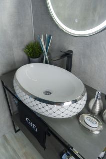 Раковина Gid Nc262 52201 накладная белая / хром 60x41x15