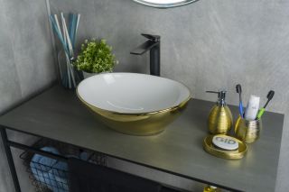 Раковина Gid Nc999 52229 накладная белая / золото 41x34x15