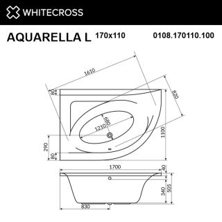 Гидромассажная ванна WHITECROSS Aquarella 0108.170110.100.LINE.WH левая 170x110 см Line белый