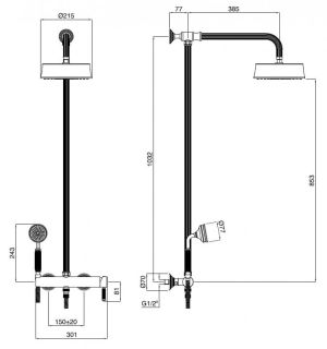 Душевая стойка со смесителем для верхнего и ручного душа, хром Cezares OLIMP-CD-01-L