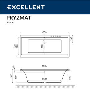 Ванна акриловая EXCELLENT Pryzmat 200x90 см
