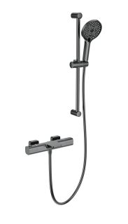 Смеситель для ванны с душевым гарнитуром Wonzon & Woghand Plate WW-C2017-A-BGG с термостатом тёмный графит