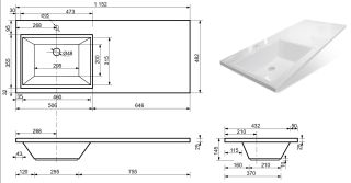 Раковина над стиральной машиной Эстет Dallas silk ФР-00014929 Л 115см белый