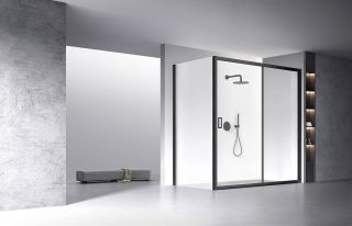 Душевой уголок Veconi Rovigo RV-060B, 1700х800х1950, черный, стекло прозрачное