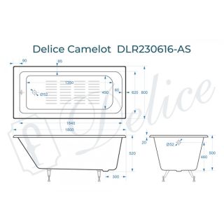 Ванна чугунная Delice Camelot DLR230616-AS 180х80 с антискользящим покрытием