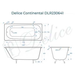Ванна чугунная Delice Continental DLR230641 130х70 белая