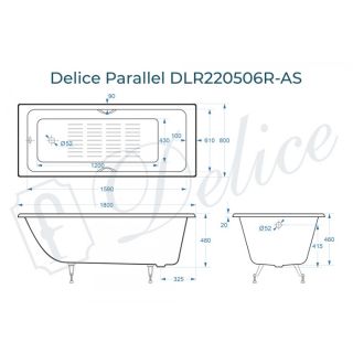 Ванна чугунная Delice Parallel DLR220506R-AS 180x80 с ручками