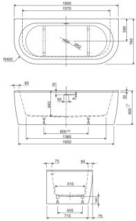 Акриловая ванна Cezares Slim Wall 180x80см белый SLIM WALL-180-80-60-W37-SET
