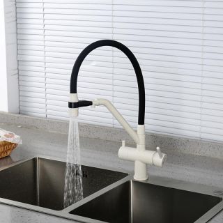 Смесители для кухни Gappo G4398-81 под фильтр с гибким изливом белый/чёрный
