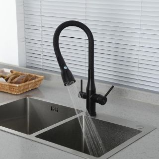 Смеситель для кухни Gappo G4399-66 с гибким изливом и подключением фильтра питьевой воды чёрный