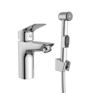Смеситель для раковины без донного клапана с гигиеническим душем BelBagno DUE-LVM/HGN-CRM-W0