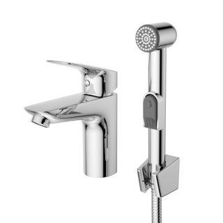 Смеситель для раковины без донного клапана с гигиеническим душем BelBagno DUE-LVM/HGN-CRM-W0