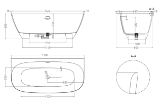 Ванна из искусственного камня Salini Sofia Wall S-Sense 102512GRH 170x80см RAL снаружи
