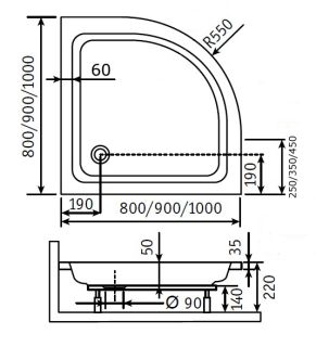Поддон для душа RGW STYLE PL 1000х1000х220