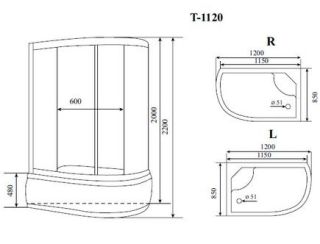 Душевая кабина Timo Standart T-6620SFL Silver Fabric 120x85см