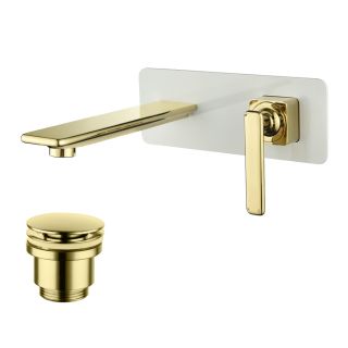 Встраиваемый смеситель для раковины Lemark Mista LM6426WG с донным клапаном белый/золото