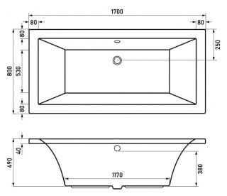 Акриловая ванна Berges Tari с каркасом 170x80см белый 050030