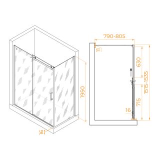 Душевой уголок RGW TO-44B (TO-14B + Z-050-2B) 02074458-14 150x80см чёрный