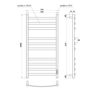 Полотенцесушитель электрический APEXTERMO Umbra UM00105BM 1000x500 черный матовый