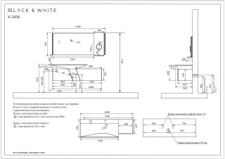 Комплект мебели для ванной Black&White Gravity V-2438 Unihopper drawers Steel no-hole mirror LED Anti-fog